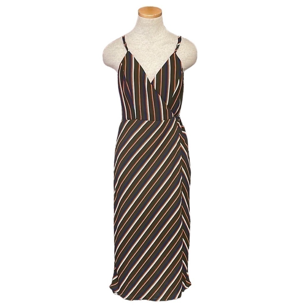 LUNIK Dress Wrap Olive Green Orange Blue Stripes Size Large